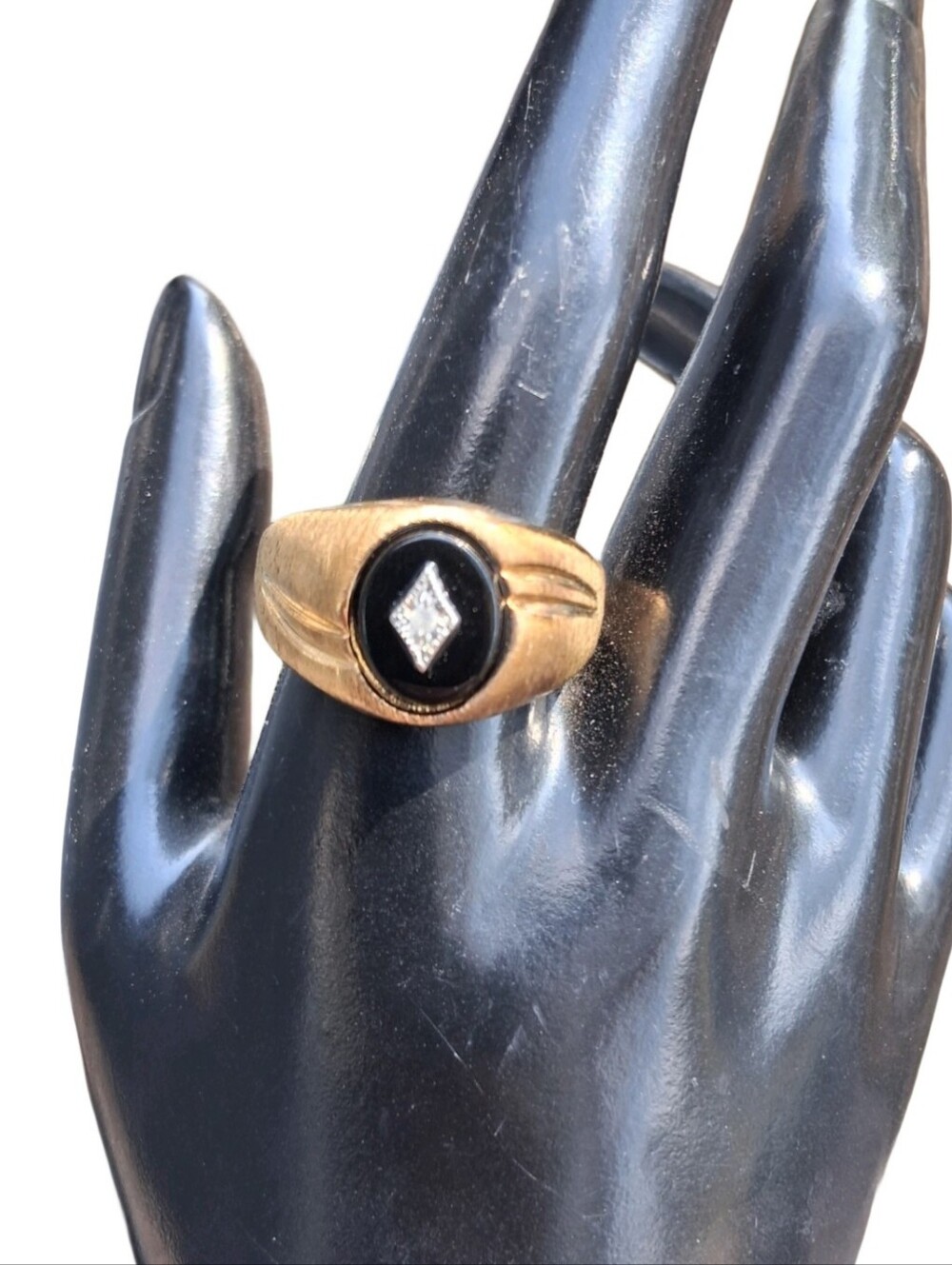 Vintage Uncas 14K HGE LIND Mens Black Onyx Diamond Accent Signet Ring Size 12